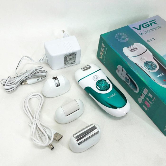 Епілятор VGR V-700 Жіночий бездротовий з підсвіткою для ніг та зони бікіні, пемза, електробритва для ніг