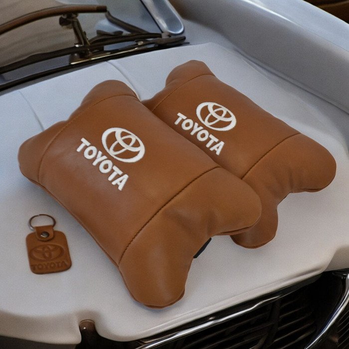 Набір шкіряних подушок 2шт на підголівник Toyota. Комфортні ортопедичні подушки,Тойота