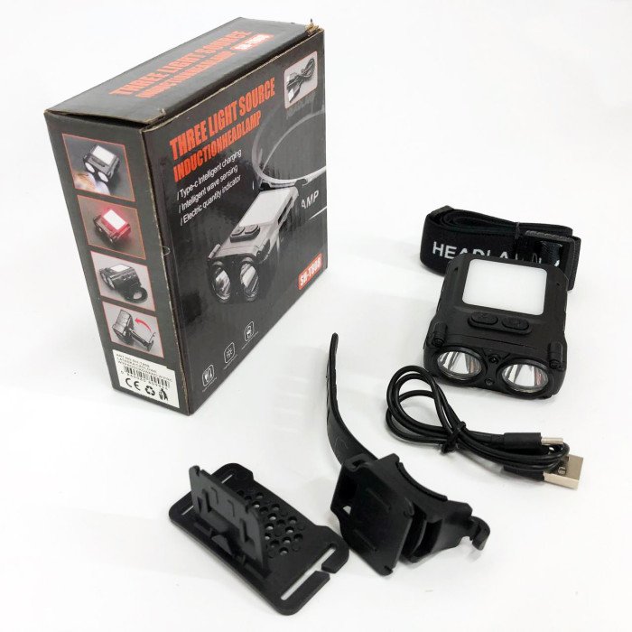 Ліхтар налобний SH-T808-2XPE-20SMD-white/red з датчиком руху, потужний налобний ліхтар для риболовлі