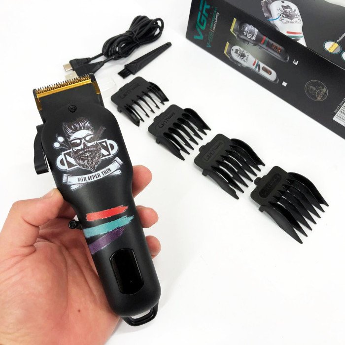 Машинка для стрижки волосся та бороди професійна VGR V-699 B з насадками та LED дисплеєм. Колір: чорний