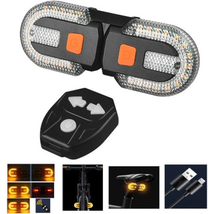 Задній габаритний вело ліхтар з поворотами FY-1825 STOP yellow з дистанційним пультом.