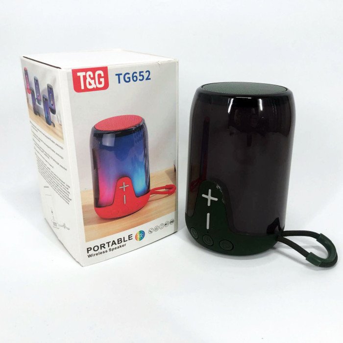 Портативна колонка TG652 5W з RGB підсвічуванням та ремінцем, колонка з акумулятором блютуз. Колір: зелений