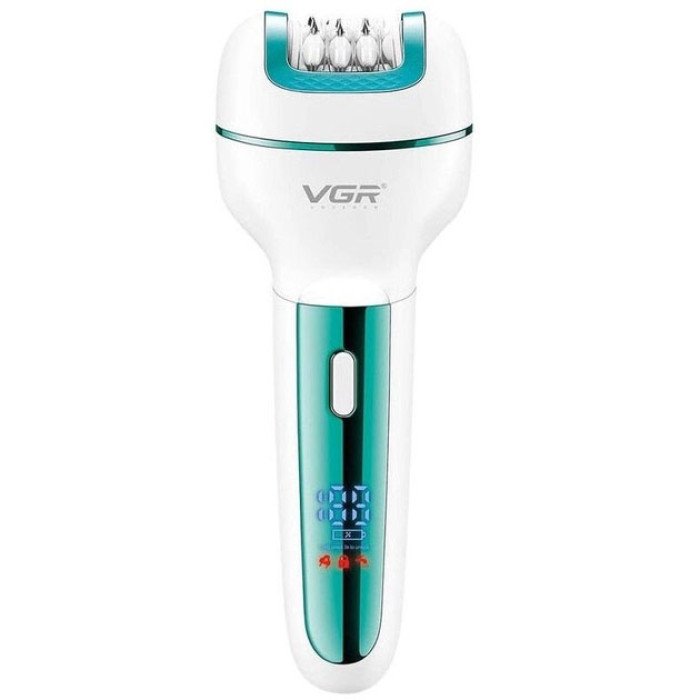 Жіночий бездротовий епілятор 3в1 VGR V-732 для ніг та зони бікіні з підсвічуванням та дисплеєм. Колір: зелений
