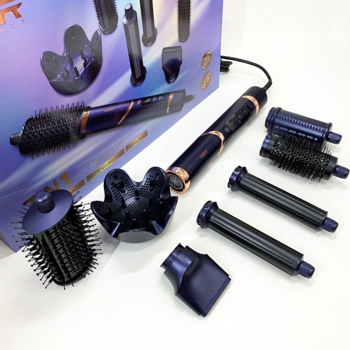 Фен-стайлер для волос 7в1 VGR V-477 DARK Blue Professional 1400 Вт 7 насадок