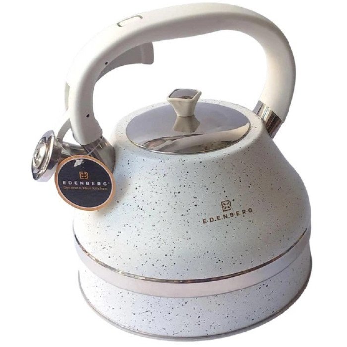 Чайник зі свистком Edenberg EB-8856 з мармуровим покриттям та турбо індукційним капсульним дном 3л White
