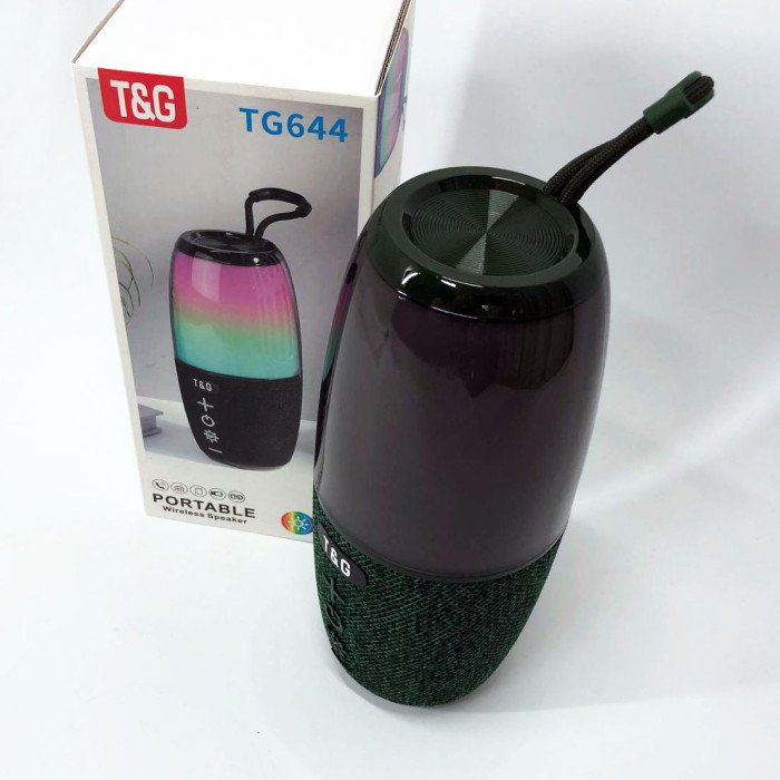 Портативна колонка TG644 5W з RGB підсвічуванням та ремінцем, Бездротова колонка потужна. Колір: зелений