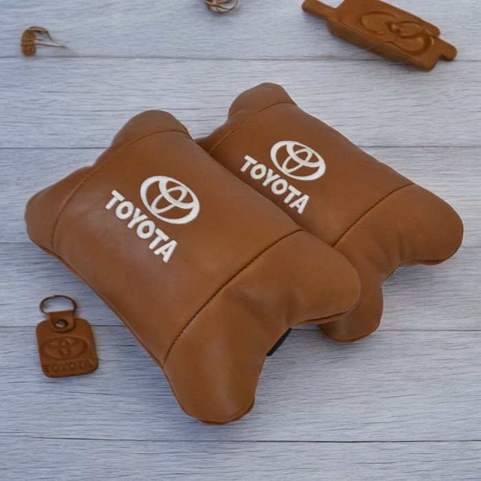 Набір шкіряних подушок 2шт на підголівник Toyota. Комфортні ортопедичні подушки,Тойота