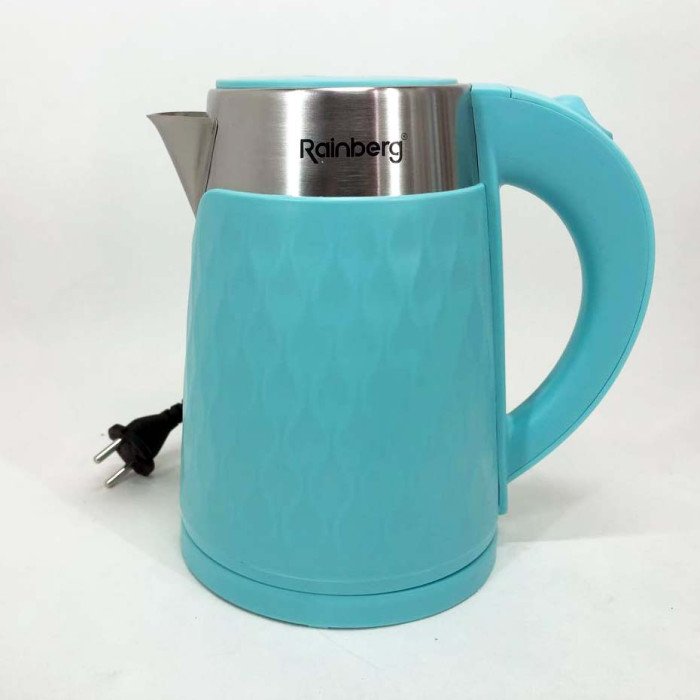Чайник електричний Rainberg RB-2226BR із нержавіючої сталі 2000Вт 2л, безшумний чайник. Колір: блакитний