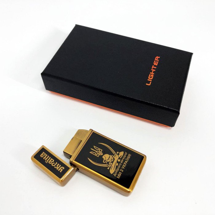 Запальничка газова Доброго вечора! Ми з України! (Подарунка, турбо полум'я) HL-393-1. Колір: золото