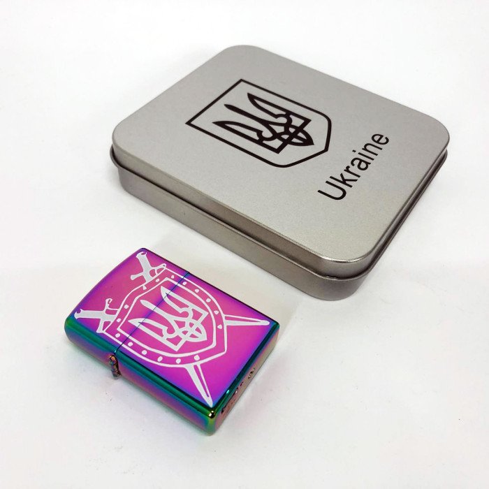 Дугова електроімпульсна запальничка USB Україна металева коробка HL-446. Колір: хамелеон