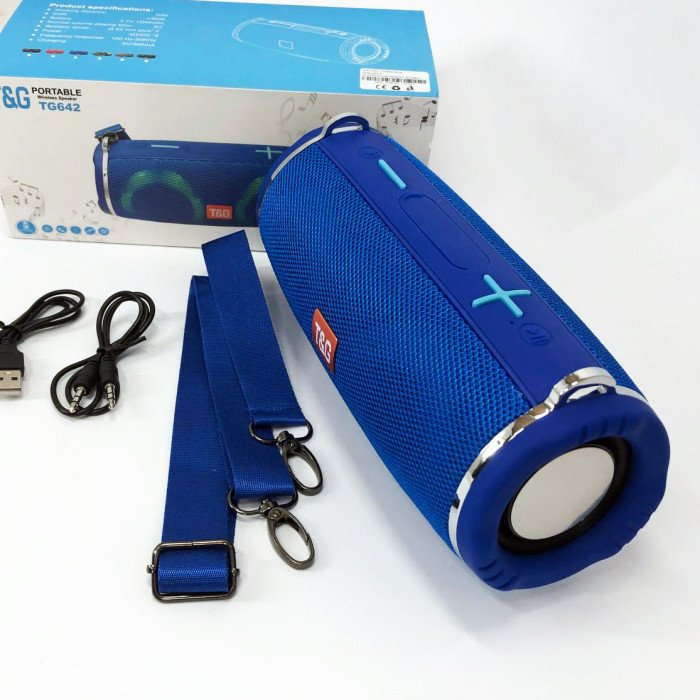 Портативна колонка TG642 з RGB підсвічуванням та ремінцем, акумуляторна колонка для музики. Колір: синій