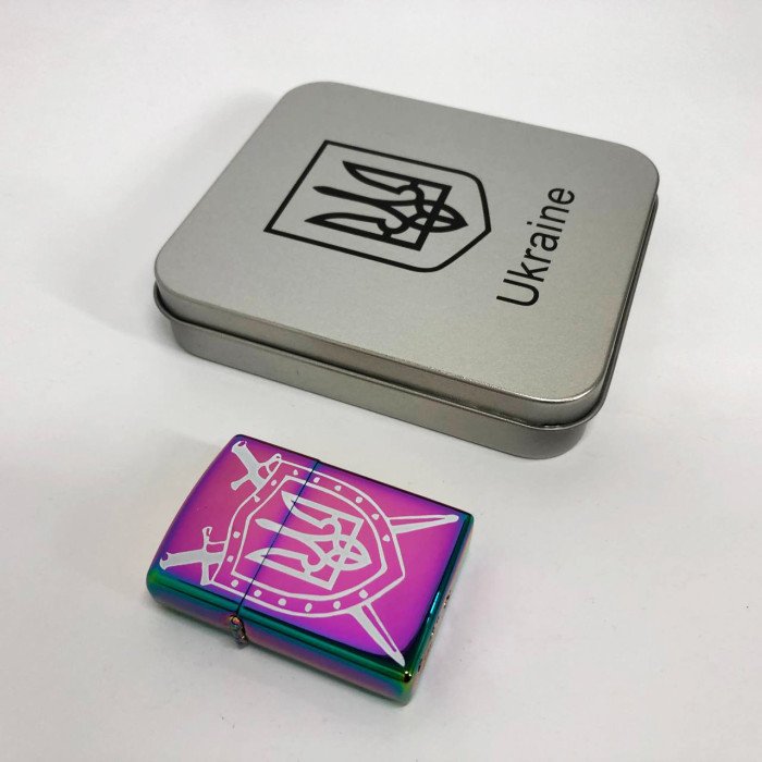 Дугова електроімпульсна запальничка USB Україна металева коробка HL-446. Колір: хамелеон