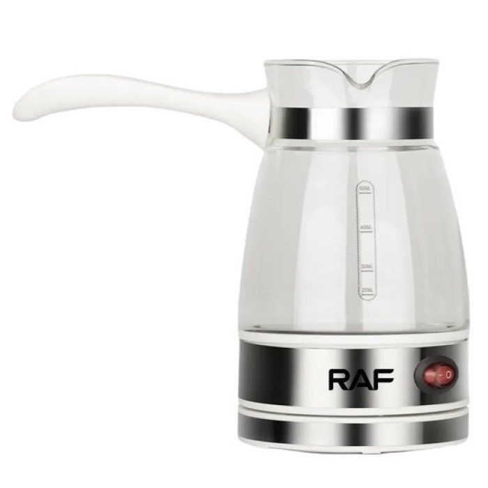 Електрична турка для кави RAF R.125 Кавоварка зі скляною чашею 500мл 600 Вт. Колір: білий