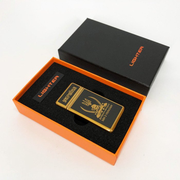 Запальничка газова Доброго вечора! Ми з України! (Подарунка, турбо полум'я) HL-393-1. Колір: золото