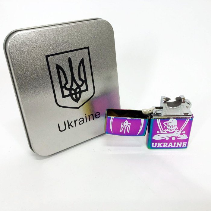 Дугова електроімпульсна запальничка USB Україна (металева коробка) HL-449. Колір: хамелеон