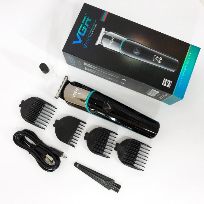 Професійна машинка для стрижки волосся триммер VGR V-291 з насадками, електробритва. Колір: зелений