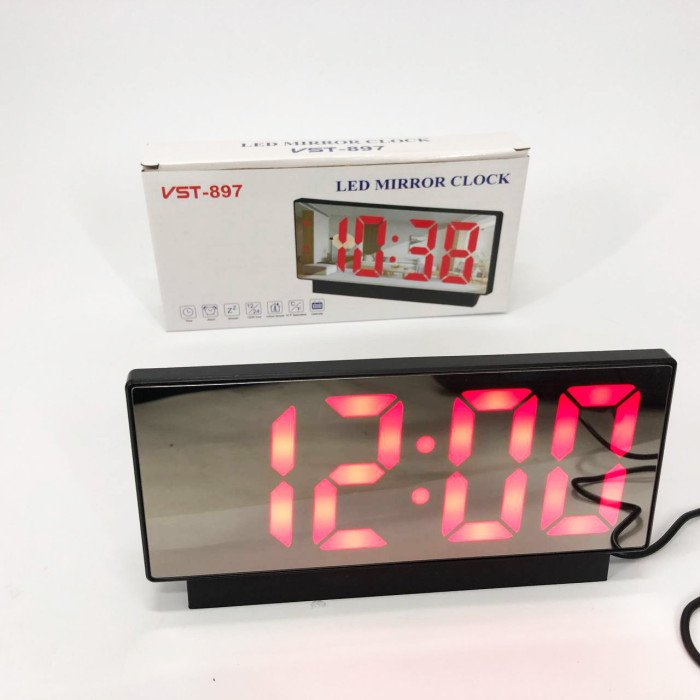 Годинник мережний настільний VST-897-1 (червоне підсвічування, температура, від USB кабелю), Настільний LED годинник