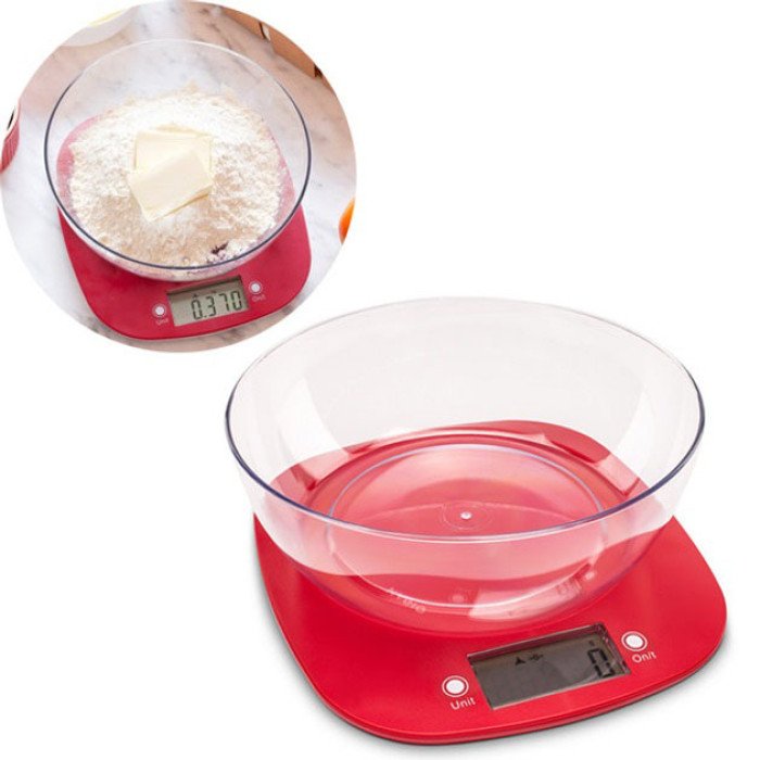 Ваги кухонні MAGIO MG-290, кухонні ваги зі знімною чашею, електронні ваги для продуктів. Колір: червоний