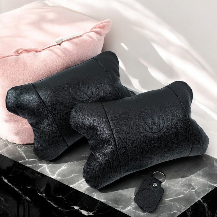 Набір шкіряних подушок 2шт - Volkswagen на підголовник у машину, Автомобільна подушка