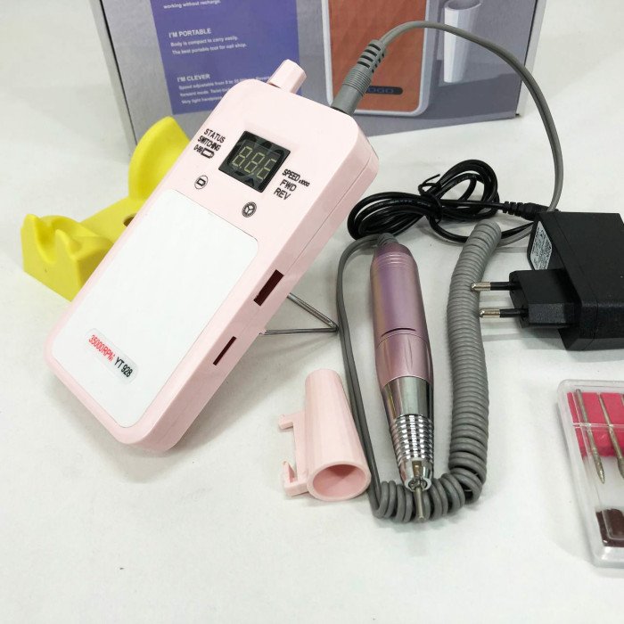 Портативний фрезер для нігтів Nail Drill YT-928 акумуляторний з індикатором заряду на 35 000 оборотів. Колір: рожевий