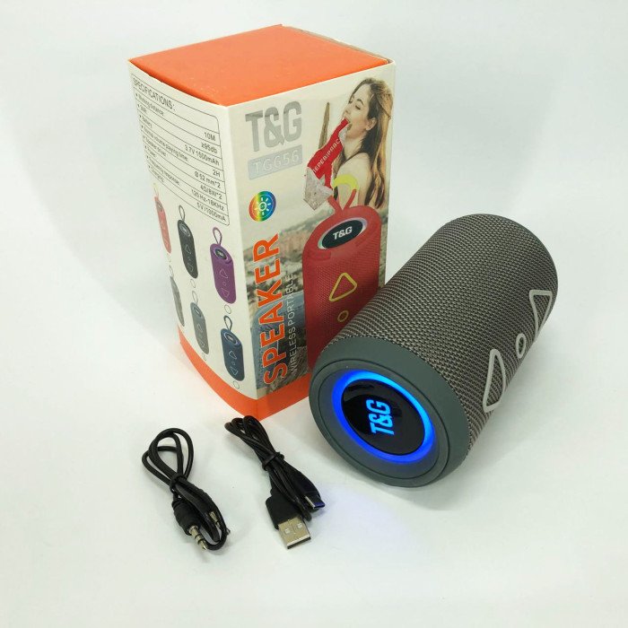 Bluetooth колонка портативна TG656 FM-радіо, Гучна блютуз колонка, Колонка для вечірки. Колір: сірий