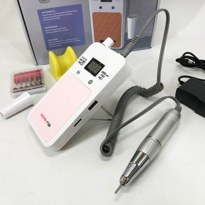 Портативний фрезер для нігтів Nail Drill YT-928 акумуляторний з індикатором заряду на 35 000 оборотів. Колір: білий