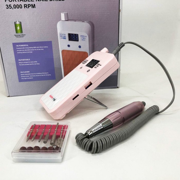 Портативний фрезер для нігтів Nail Drill YT-928 акумуляторний з індикатором заряду на 35 000 оборотів. Колір: рожевий