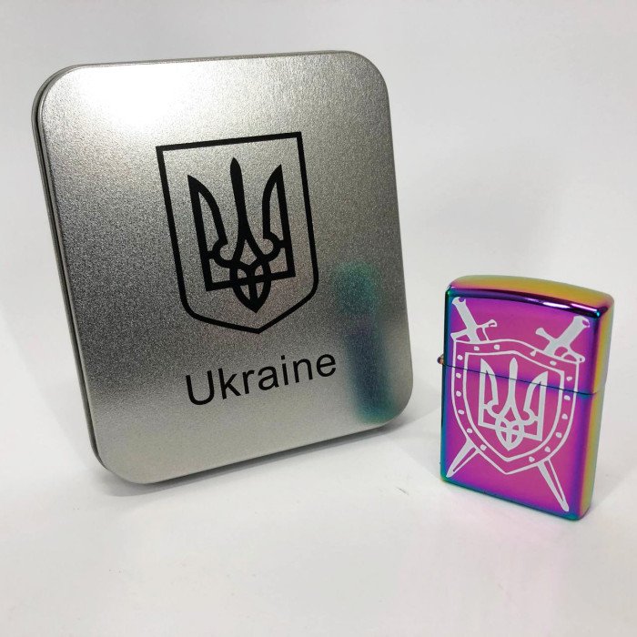 Дугова електроімпульсна запальничка USB Україна металева коробка HL-446. Колір: хамелеон