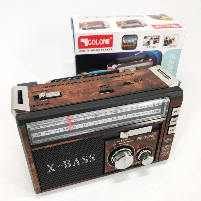 Радіоприймач портативне радіо Golon RX-381 акумуляторний ретро стовпчик usb sd mp3 fm. Колір: коричневий