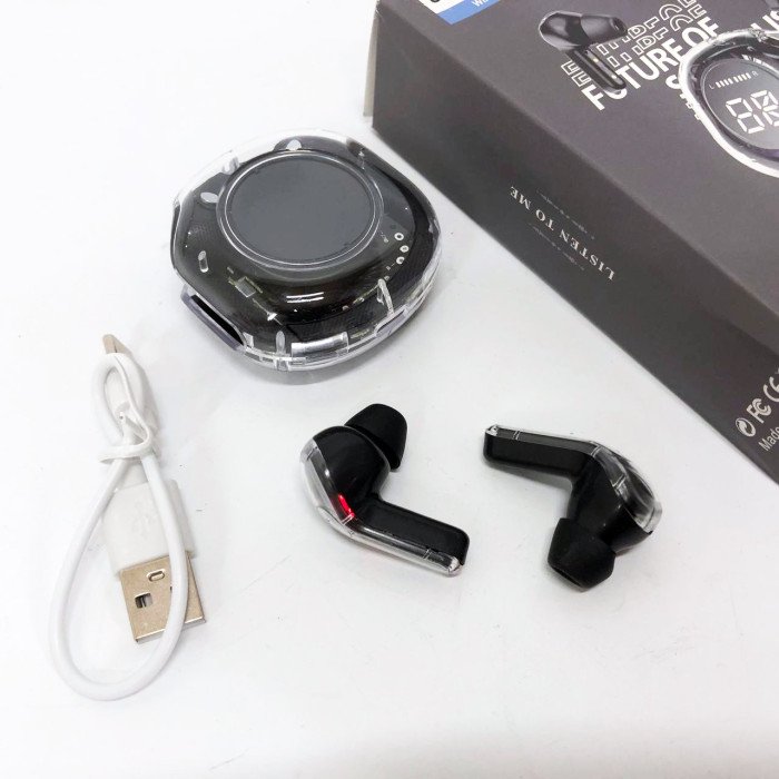 Бездротові навушники TWS T8 PRO з прозорим кейсом Вакуумний LED дисплей Bluetooth 5.3. Колір: чорний