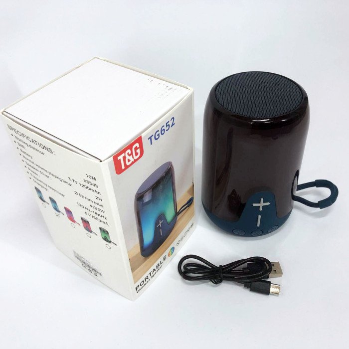 Акумуляторна переносна колонка TG652 5W з RGB підсвічуванням та ремінцем, блютуз колонка. Колір: синій