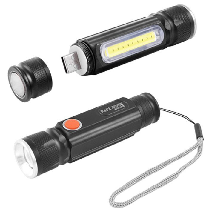 Ліхтарик портативний світлодіодний Police BL-516/616-T6-COB з USB-зарядкою, магнітом та функцією зуму