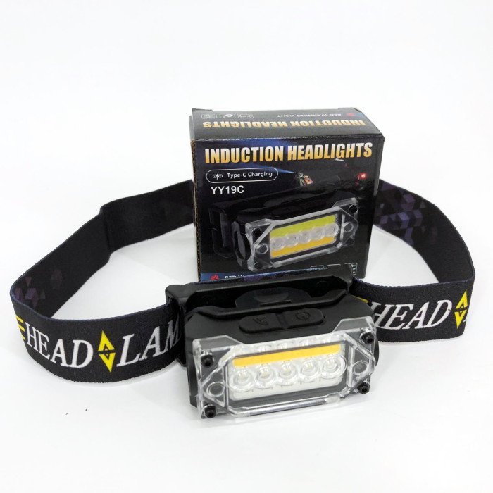 Ліхтар налобний YY-19C-5SMD+COB white+yellow+red Motion Sensor, Потужний світлодіодний ліхтарик на голову