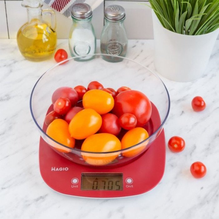 Ваги кухонні MAGIO MG-290, кухонні ваги зі знімною чашею, електронні ваги для продуктів. Колір: червоний