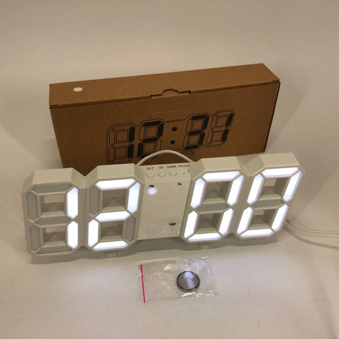 Годинник настільний LY-1089 з білим підсвічуванням LED білий, Годинник електронний світиться, Електронний годинник VST