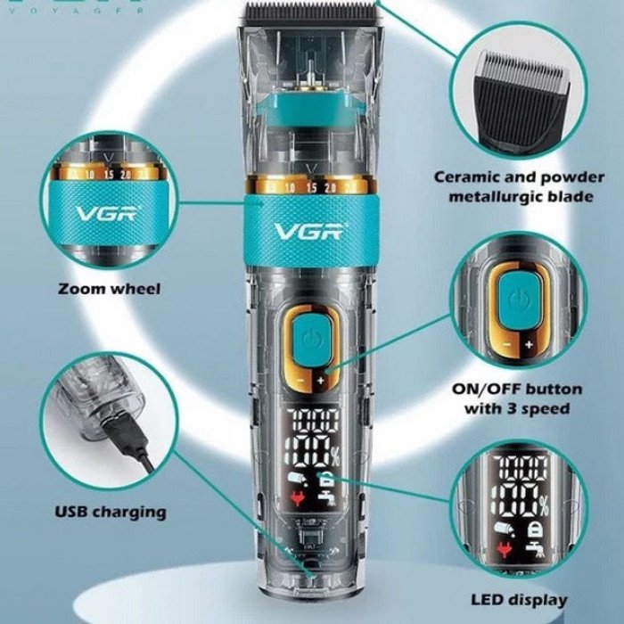 Машинка для стрижки волосся і бороди VGR V-695 з LED дисплеєм IPX7 вологозахист