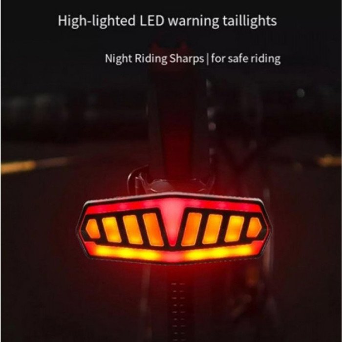 Велоліхтар FY-1828 із зазначенням поворотів (red+yellow), ЗУ Type-C, Мигалка з акумулятором на велосипед