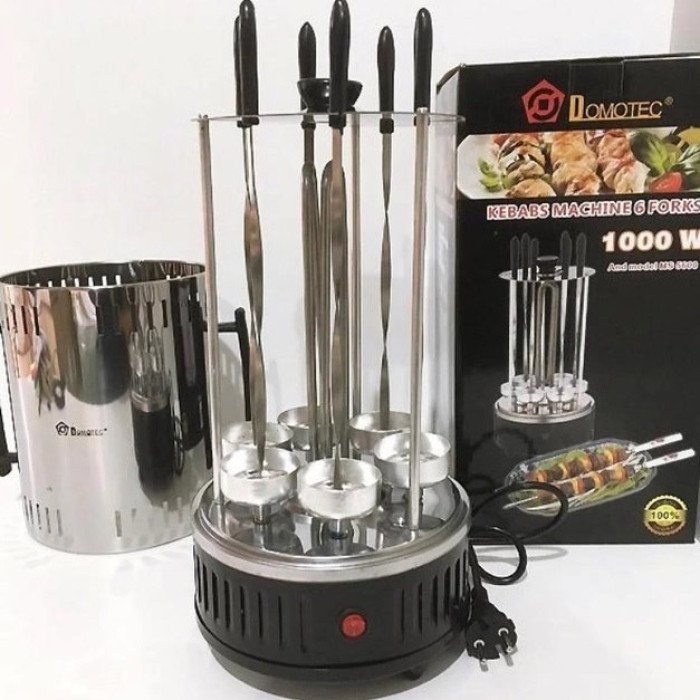 Шашличниця електрична Domotec MS-7781 на 6 шампурів 1000Вт вертикальна з нержавіючої сталі