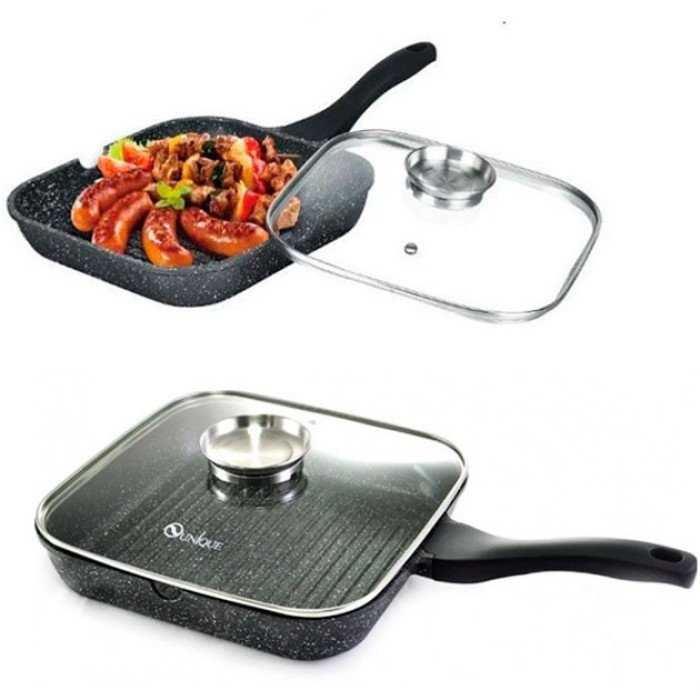 Сковорода-гриль Unique UN-4011 з кришкою 24см, Сковорода для приготування на плиті з товстим дном