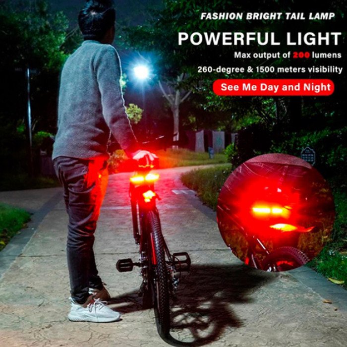 Задній габаритний велоліхтар із поворотами XA-817, дистанційний пульт, Стоп-сигнал на раму велосипеда