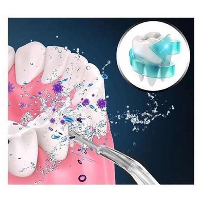Іригатор для чищення зубів та порожнини рота Oral Irrigator з акумулятором та змінними насадками. Колір: білий