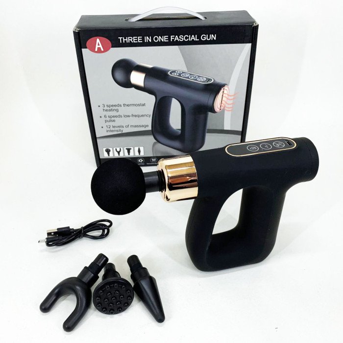 Ударний Перкусійний масажер для тіла та м'язів Масажний пістолет EM HB-007 акумуляторний чорний