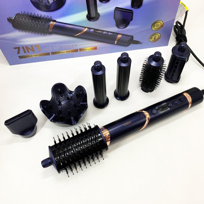 Фен-стайлер для волос 7в1 VGR V-477 DARK Blue Professional 1400 Вт 7 насадок