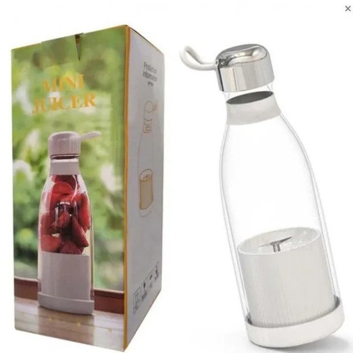 Портативний фітнес-блендер у вигляді пляшки на 420мл Juicer YC-02 міксер для смузі та коктейлів. Колір: білий