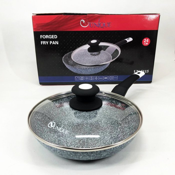 Сковорода UNIQUE UN-5115-24 см із кришкою/граніт світлий