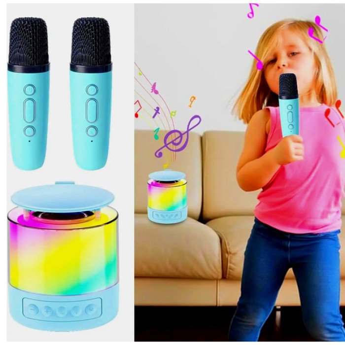 Портативна Bluetooth колонка K19 з підсвічуванням LED та двома мікрофонами для караоке Blue
