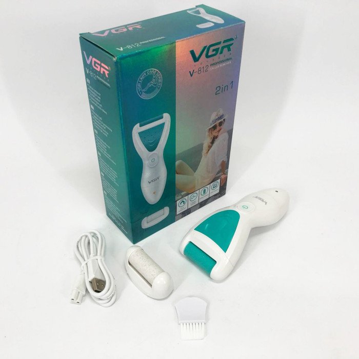 Електрична пемза для ніг з 2 насадками, від USB, VGR V-812 / Акумуляторна пемза для п'ят / Електропемза