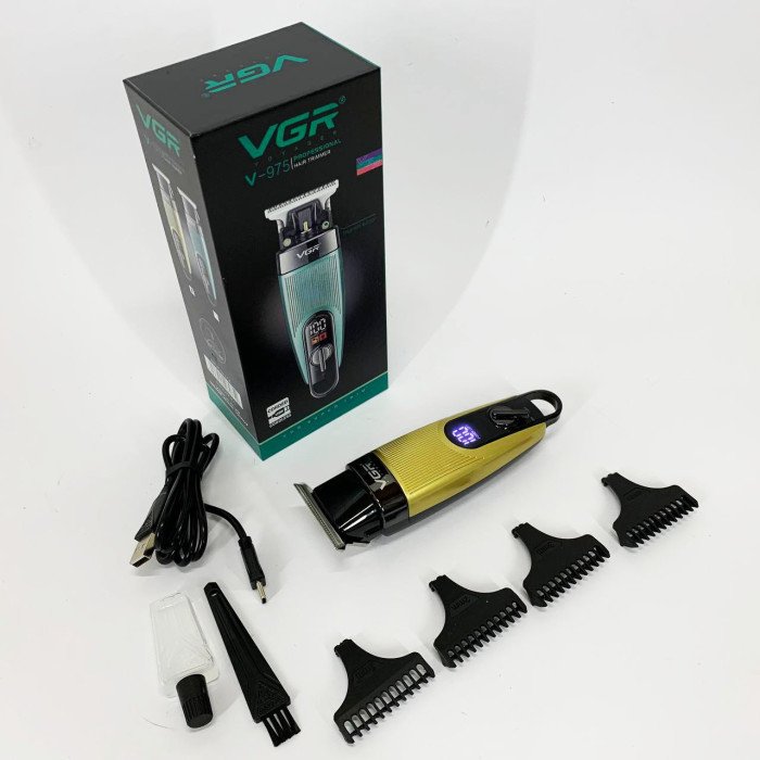 Машинка для стрижки волосся VGR V-975 тример для бороди та вусів. Колір: золотий