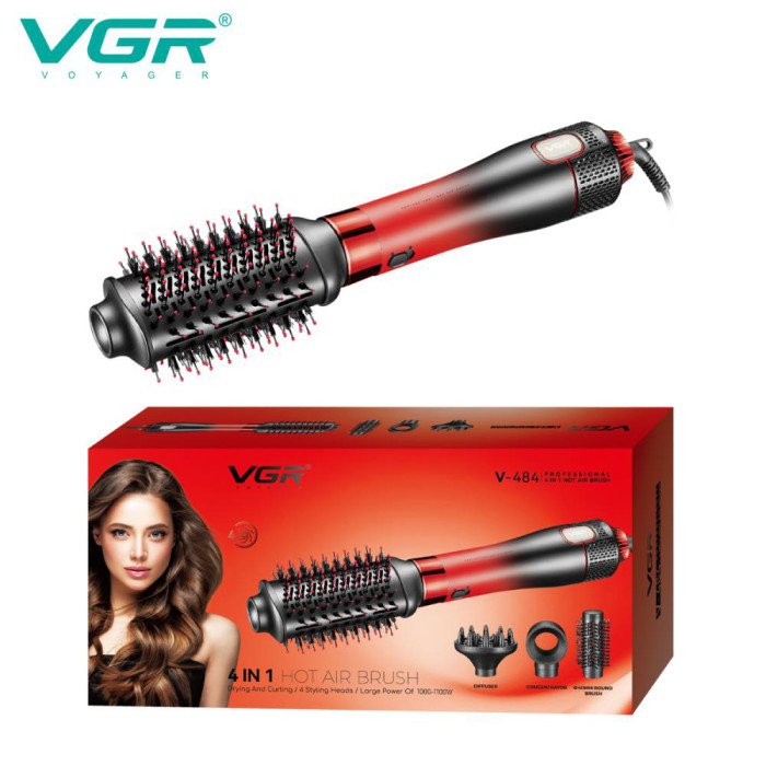 Фен-щітка стайлер VGR V-484 4 в 1. Колір: червоний