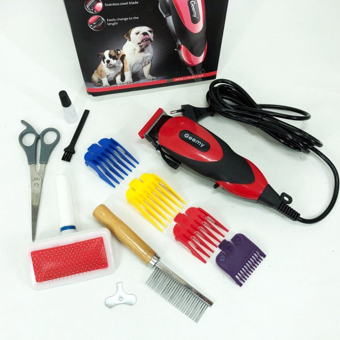 Машинка Gemei GM-1023 для стрижки тварин з 4 насадками для будь-якого типу вовни + ножиці та гребінець
